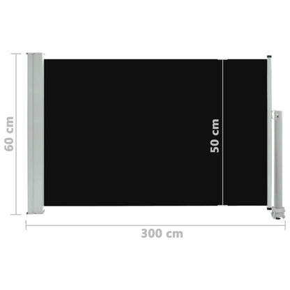 Toldo lateral retrátil para pátio 60x300 cm preto