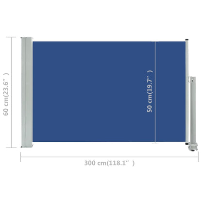 Toldo lateral retrátil para pátio 60x300 cm azul