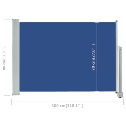 Toldo lateral retrátil para pátio 80x300 cm azul