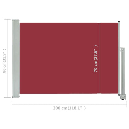 Toldo lateral retrátil para pátio 80x300 cm vermelho