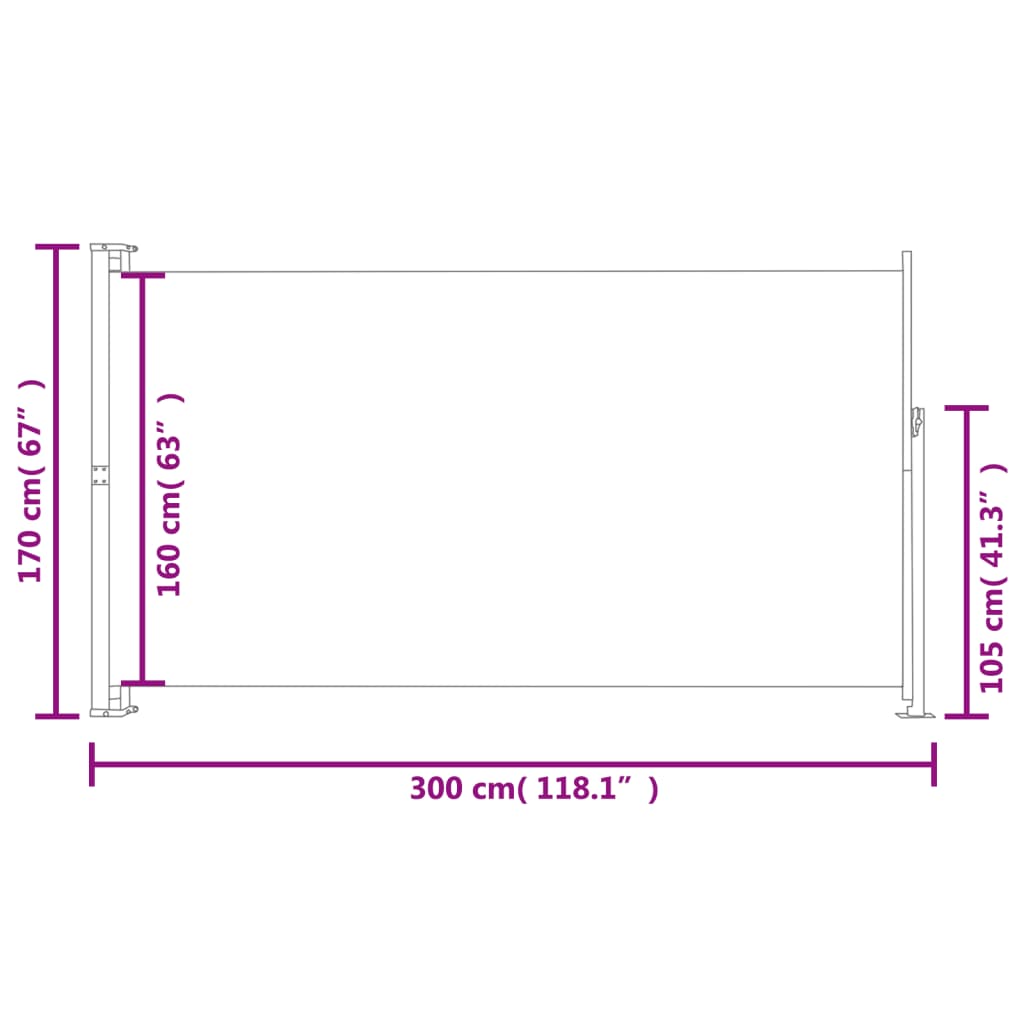 Toldo lateral retrátil para pátio 170x300 cm vermelho