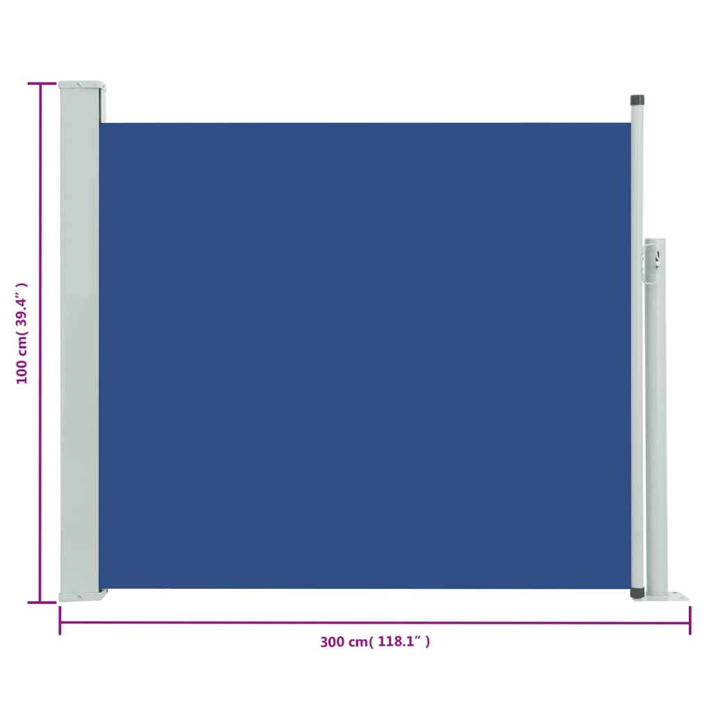 Toldo lateral retrátil para pátio 100x300 cm azul