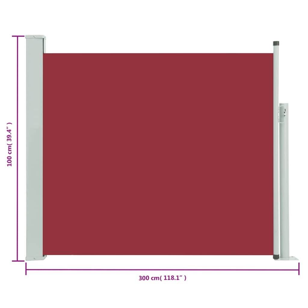 Toldo lateral retrátil para pátio 100x300 cm vermelho