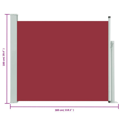 Toldo lateral retrátil para pátio 100x300 cm vermelho