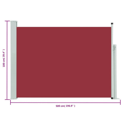 Toldo lateral retrátil para pátio 100x500 cm vermelho