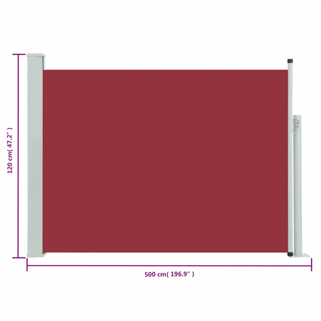 Toldo lateral retrátil para pátio 120x500 cm vermelho