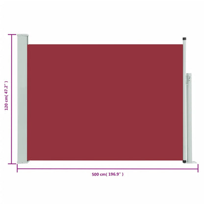 Toldo lateral retrátil para pátio 120x500 cm vermelho