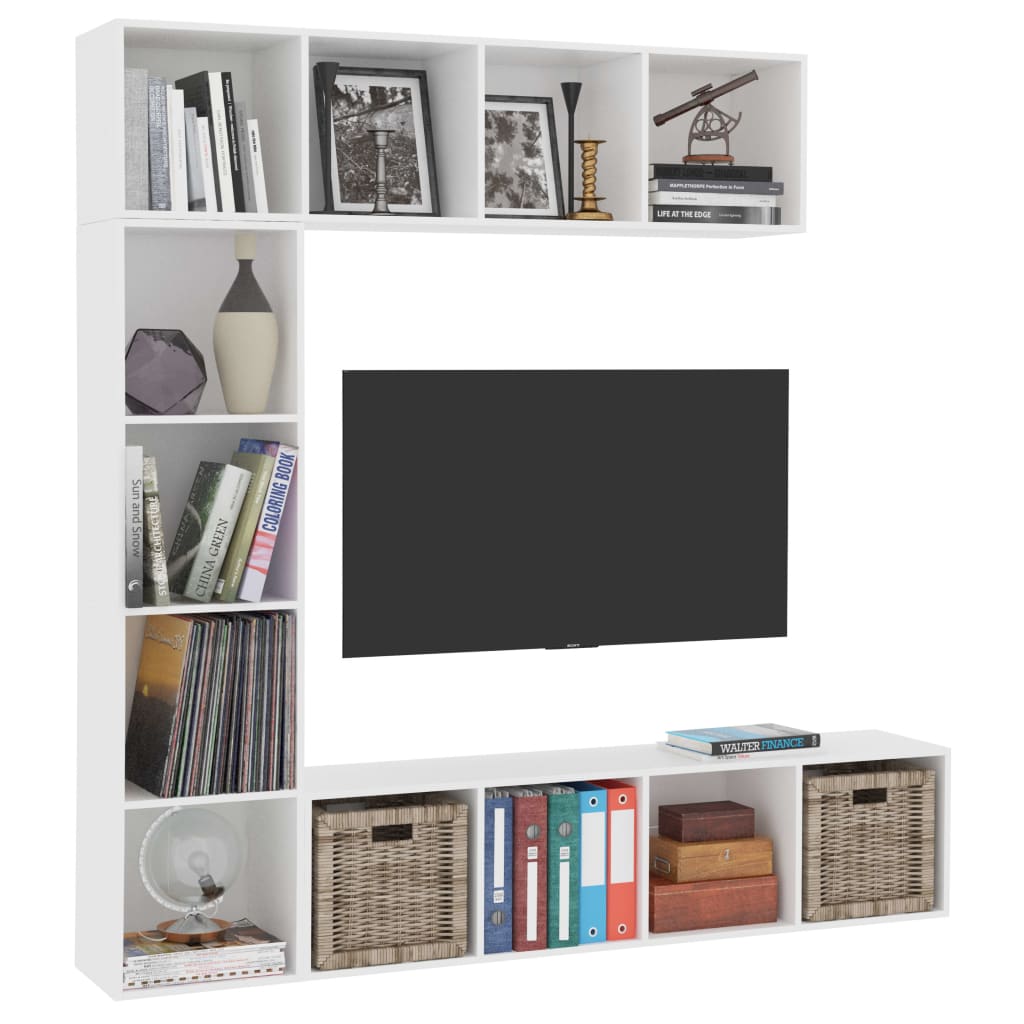 Conjunto armário de TV/estante 3 pcs 180x30x180 cm branco