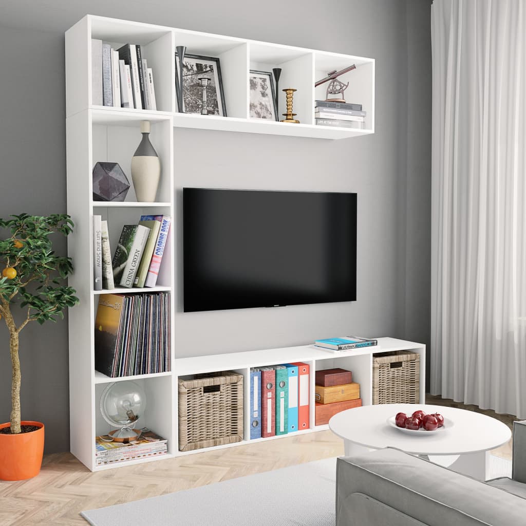 Conjunto armário de TV/estante 3 pcs 180x30x180 cm branco