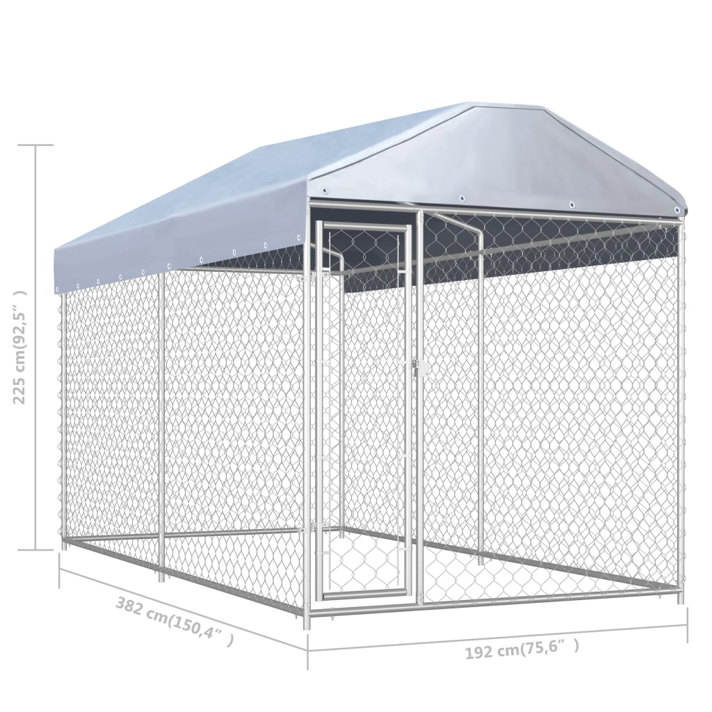 Canil de exterior com toldo 382x192x225 cm