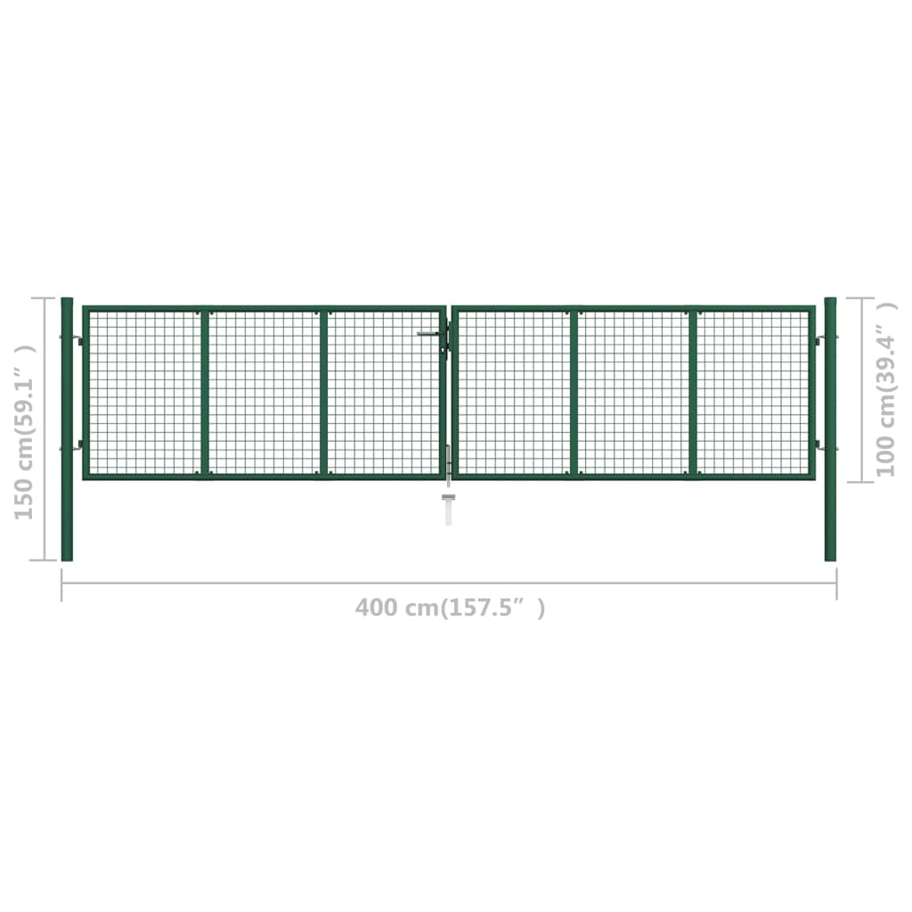 Portão de jardim em rede 400x100 cm aço verde