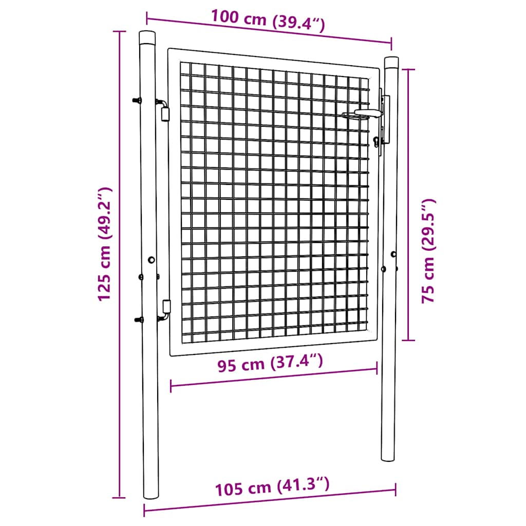 Portão de jardim em rede 100x125 cm aço galvanizado cinzento