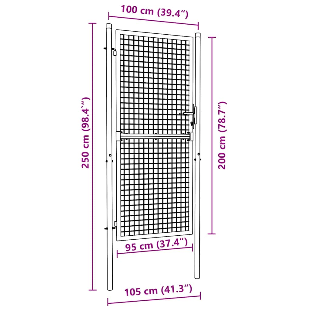 Portão de jardim em rede aço galvanizado 100x250 cm cinzento