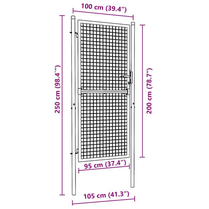 Portão de jardim em rede aço galvanizado 100x250 cm cinzento