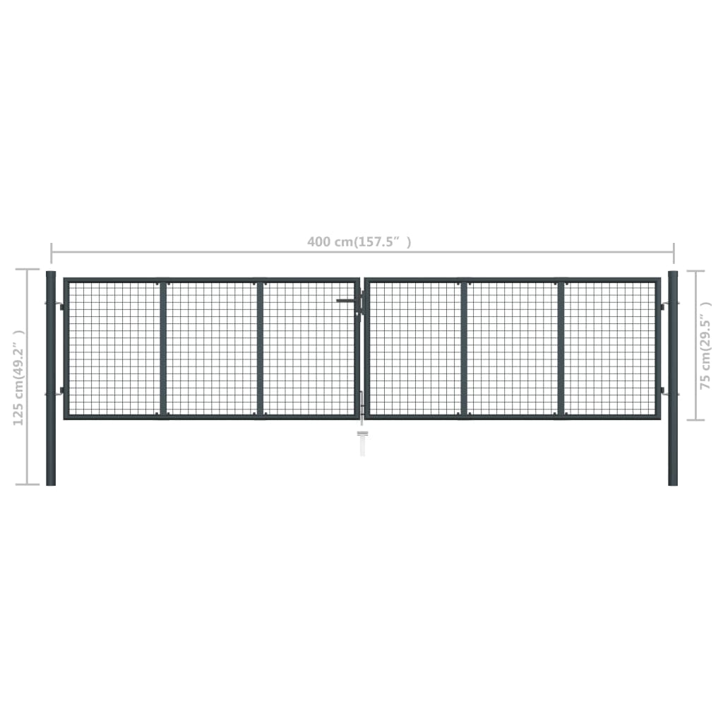 Portão de jardim em rede aço galvanizado 400x125 cm cinzento