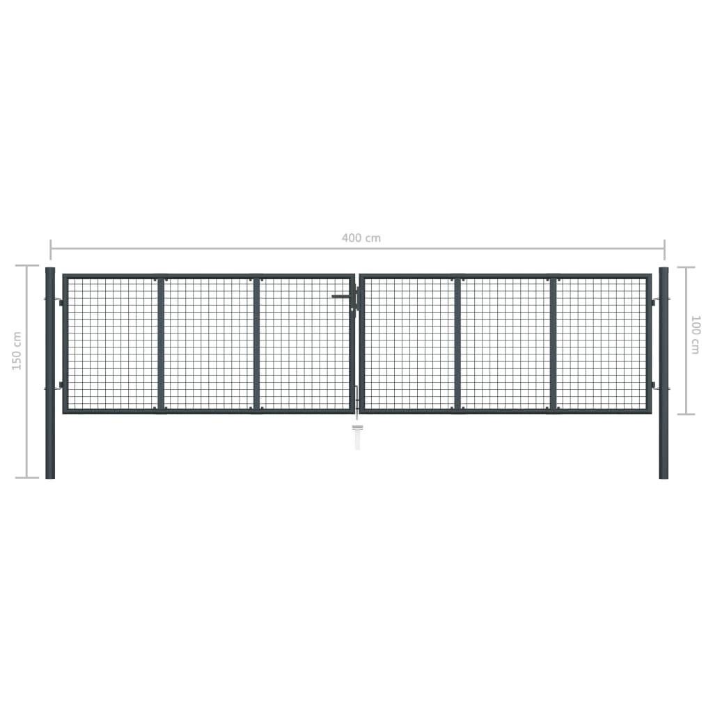 Portão de jardim em rede aço galvanizado 400x150 cm cinzento