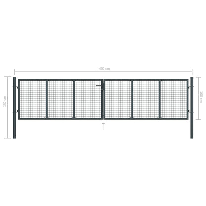 Portão de jardim em rede aço galvanizado 400x150 cm cinzento