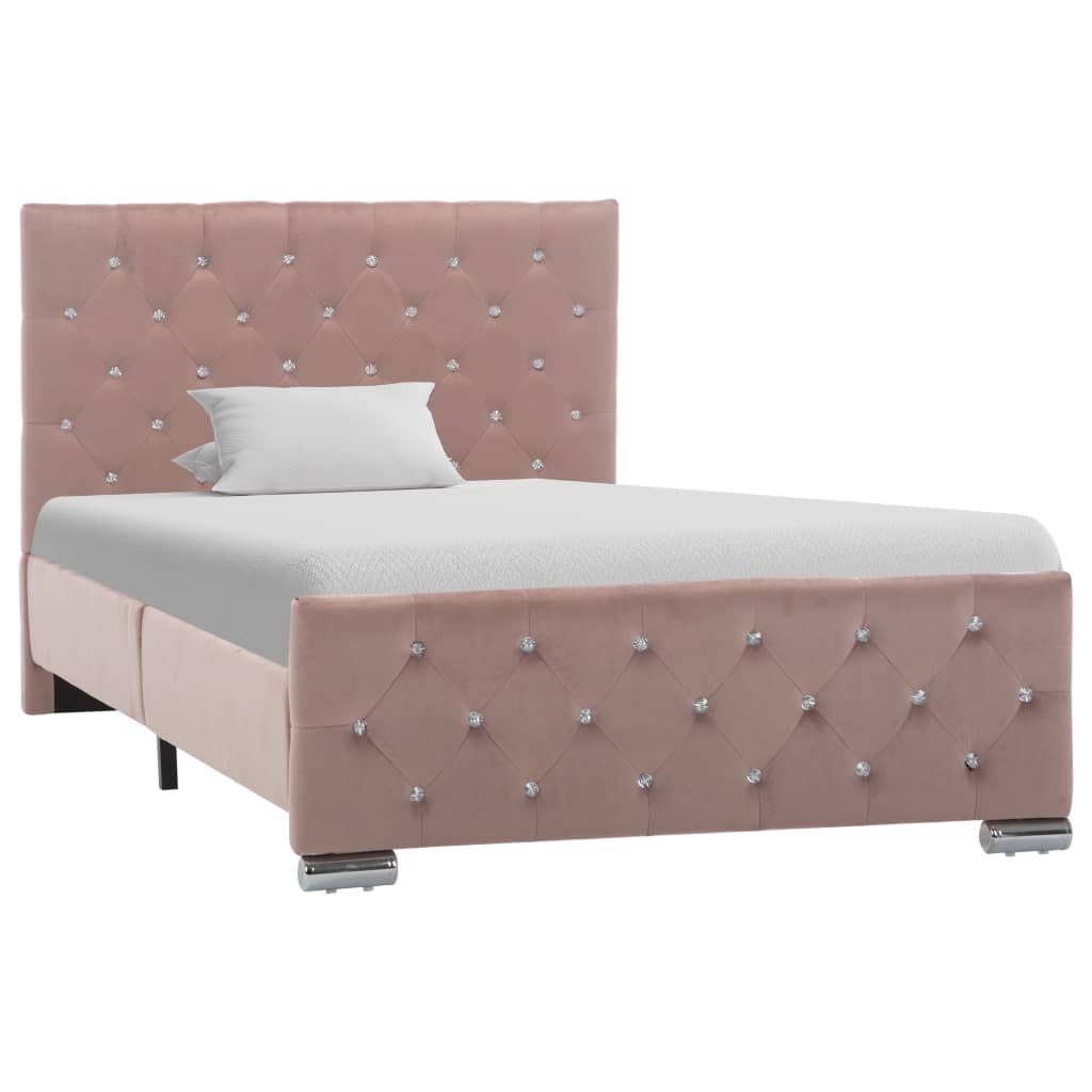 Estrutura de cama 100x200 cm veludo rosa