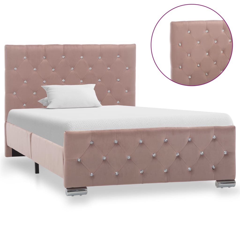 Estrutura de cama 100x200 cm veludo rosa