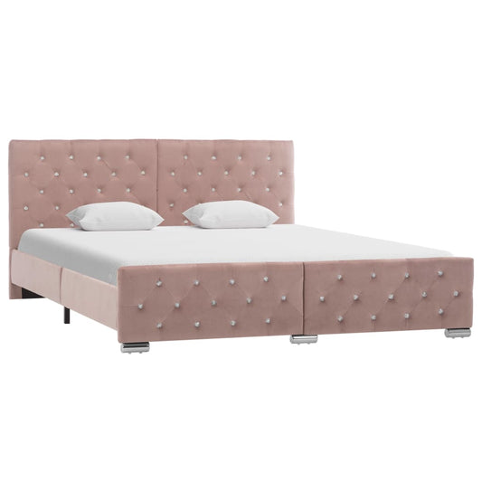 Estrutura de cama 160x200 cm veludo rosa