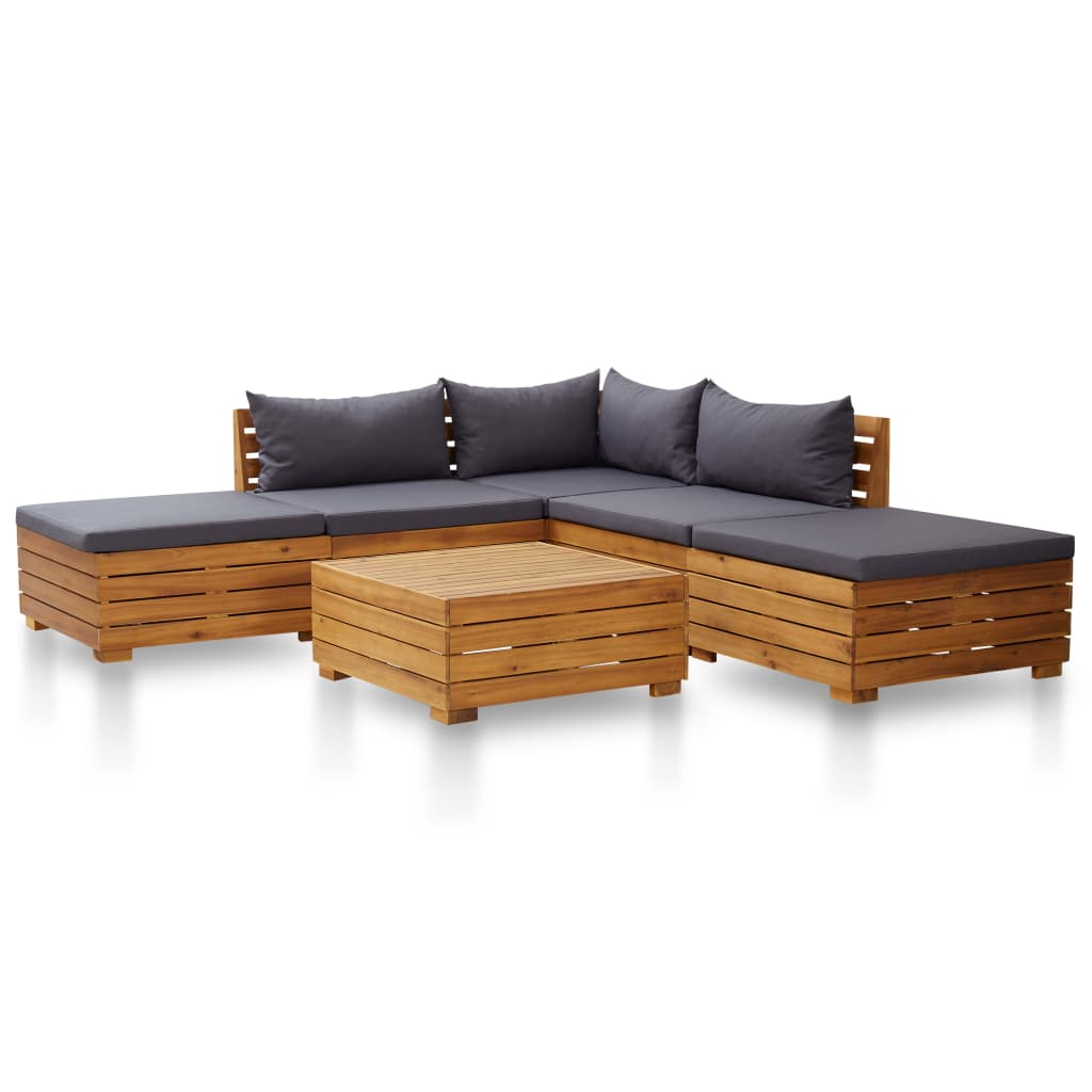 6 pcs conjunto lounge jardim c/ almofadões acácia cinza-escuro