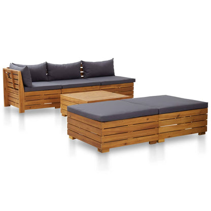 6 pcs conjunto lounge jardim c/ almofadões acácia cinza-escuro