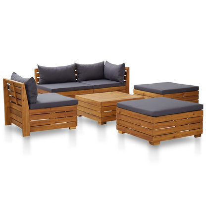 6 pcs conjunto lounge jardim c/ almofadões acácia cinza-escuro