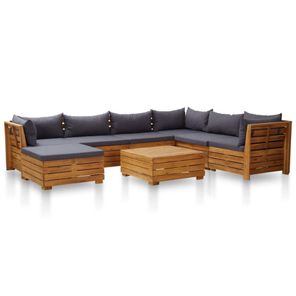 8 pcs conjunto lounge jardim c/ almofadões acácia cinza-escuro