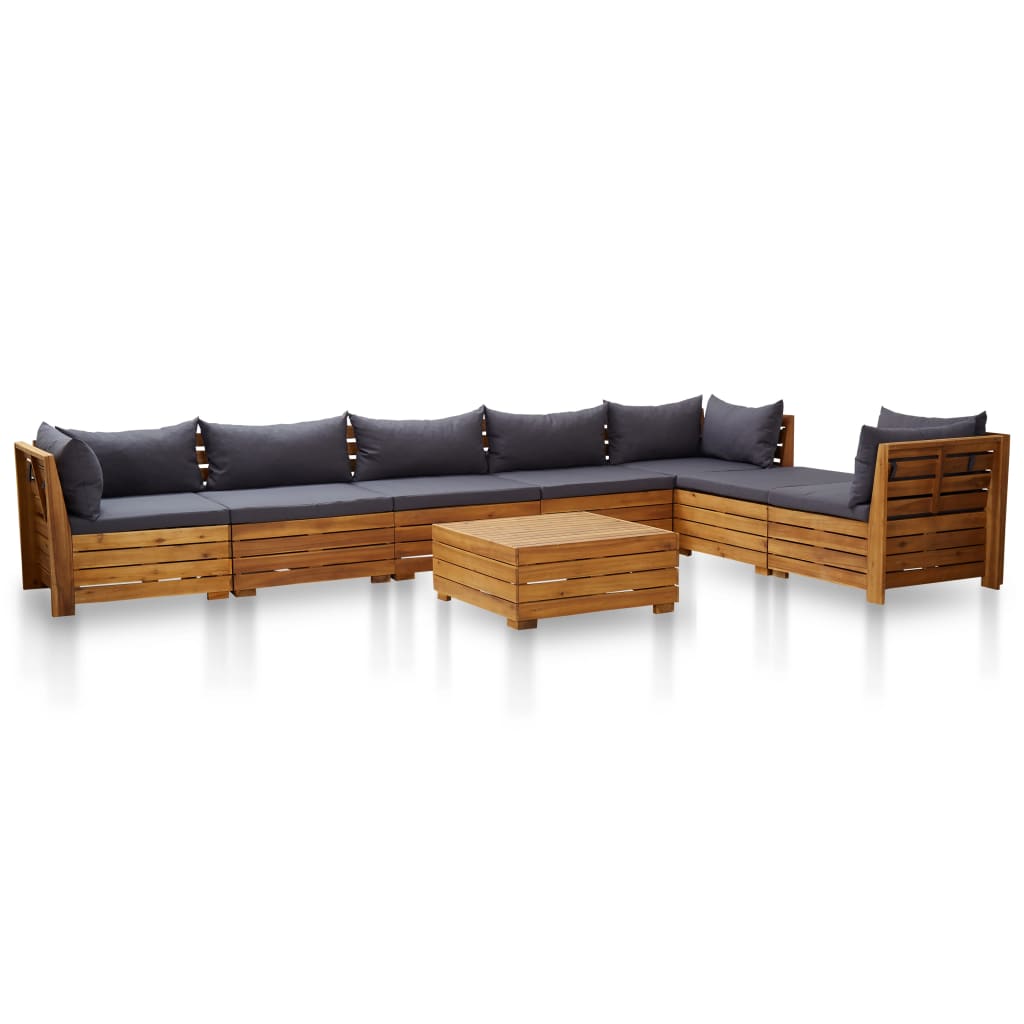 8 pcs conjunto lounge jardim c/ almofadões acácia cinza-escuro