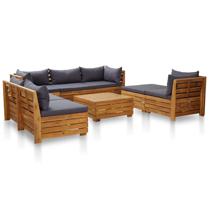 8 pcs conjunto lounge jardim c/ almofadões acácia cinza-escuro