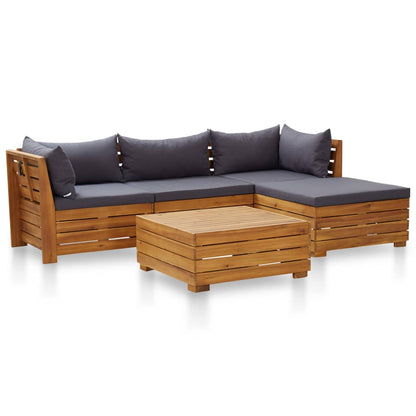 5 pcs conjunto lounge jardim c/ almofadões acácia cinza-escuro