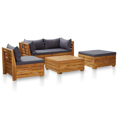 5 pcs conjunto lounge jardim c/ almofadões acácia cinza-escuro