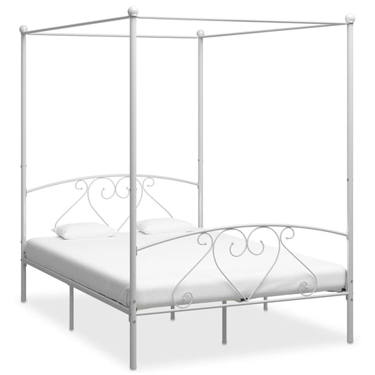 Estrutura de cama com dossel metal branco 140x200 cm