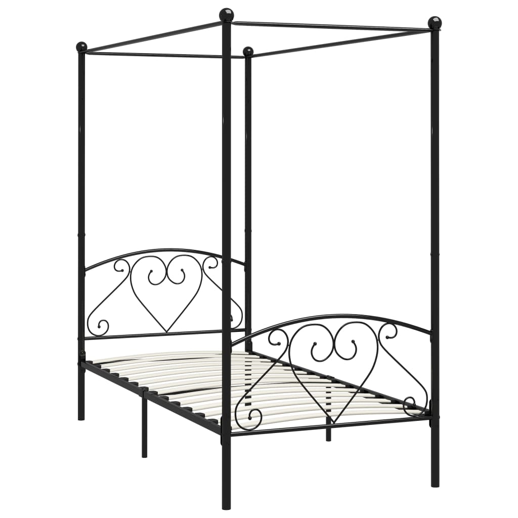 Estrutura de cama com dossel metal preto 90x200 cm