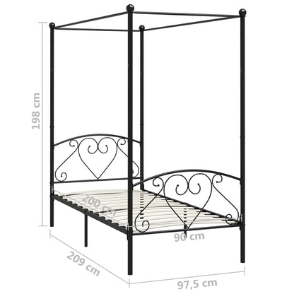 Estrutura de cama com dossel metal preto 90x200 cm