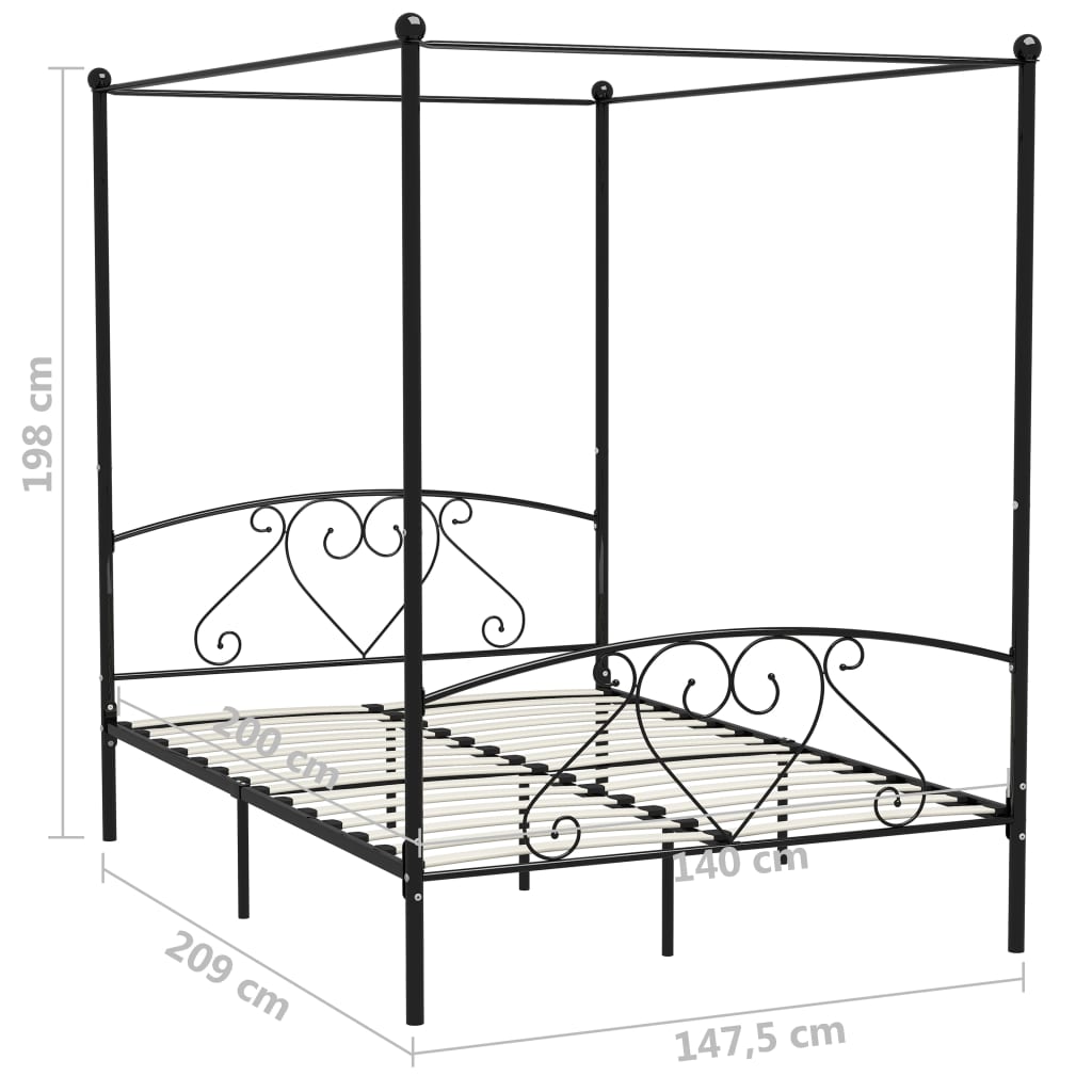 Estrutura de cama com dossel metal 140x200 cm preto