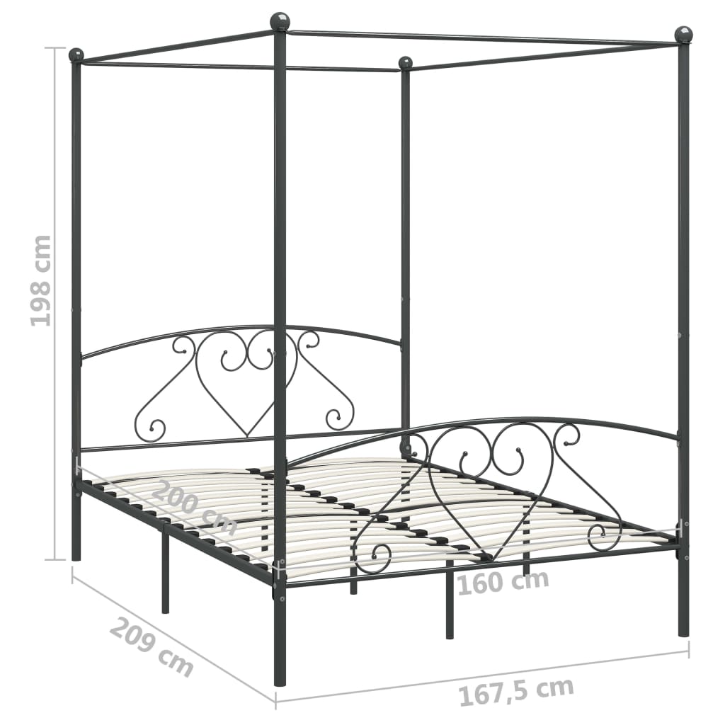 Estrutura de cama com dossel 160x200 cm metal cinzento