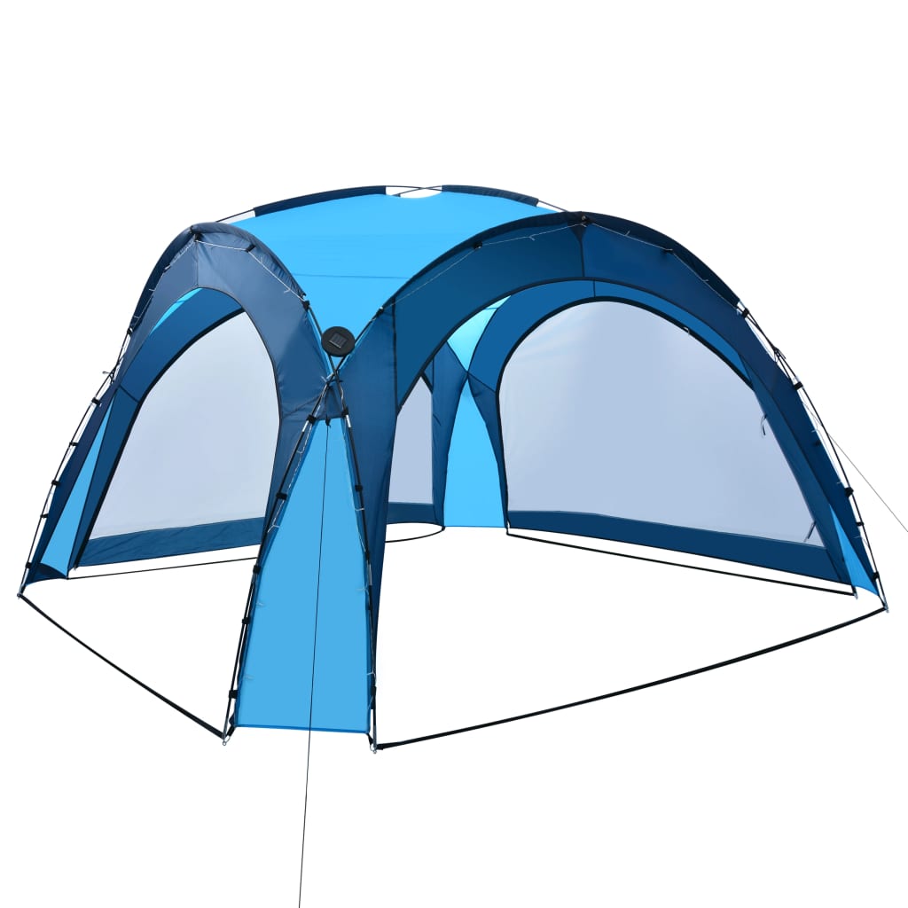 Tenda festas com LEDs e 4 paredes laterais 3,6x3,6x2,3 m azul