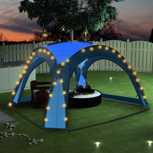 Tenda festas com LEDs e 4 paredes laterais 3,6x3,6x2,3 m azul