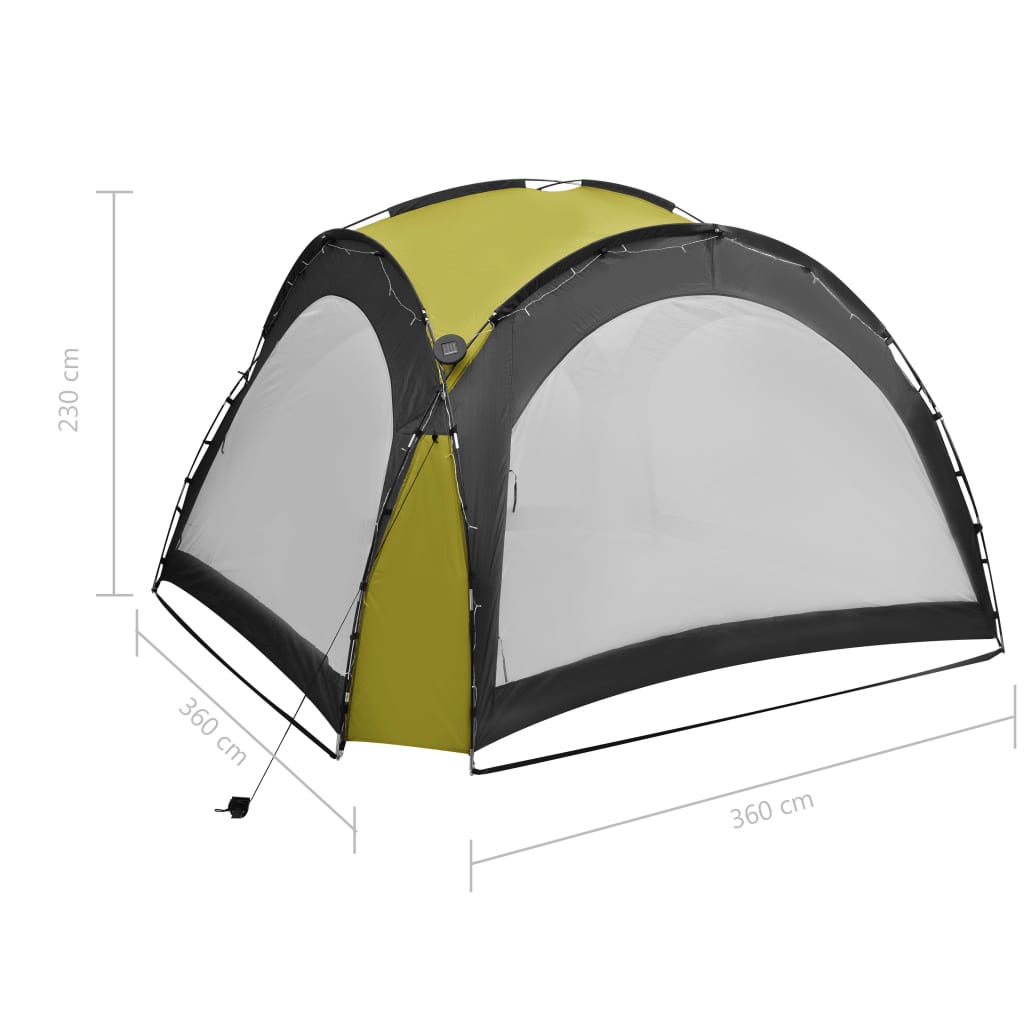 Tenda festas com LEDs e 4 paredes laterais 3,6x3,6x2,3 m verde