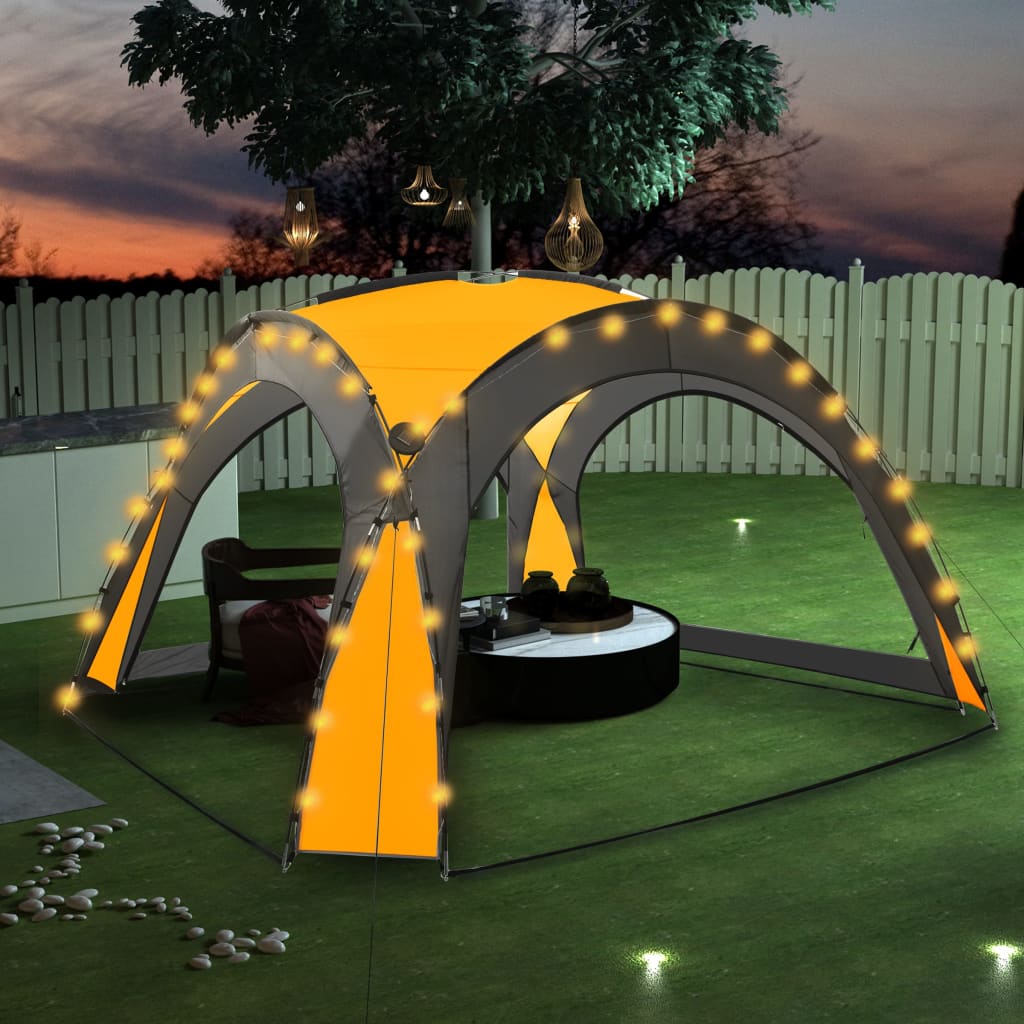 Tenda festas com LED e 4 paredes laterais 3,6x3,6x2,3 m amarelo