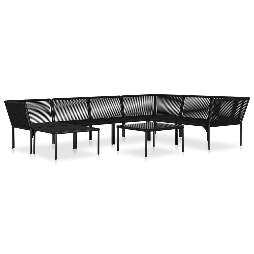 8 pcs conjunto lounge de jardim c/ almofadões PVC preto