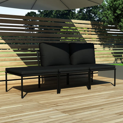 3 pcs conjunto lounge de jardim c/ almofadões PVC preto