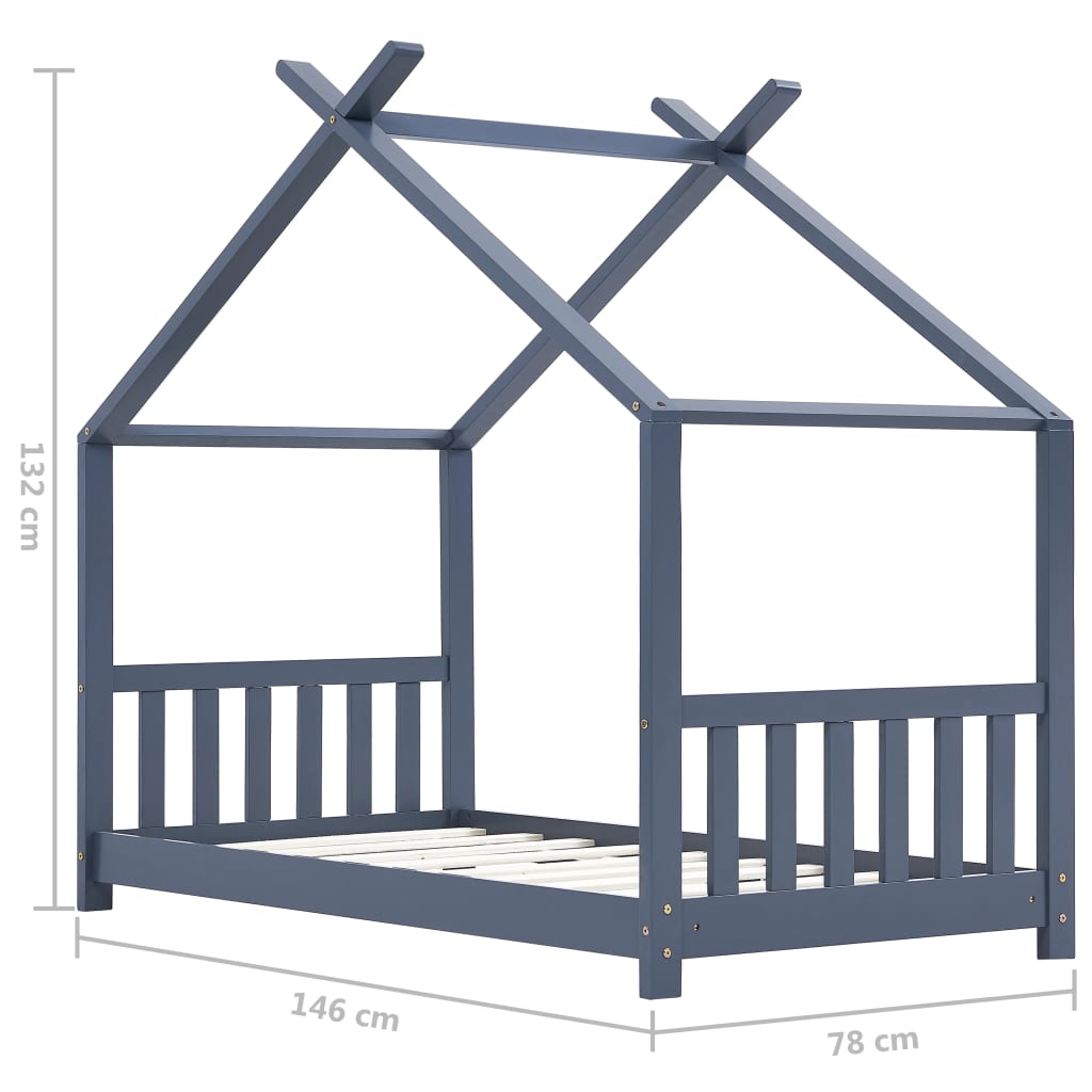 Estrutura de cama para crianças 70x140 cm pinho maciço cinzento