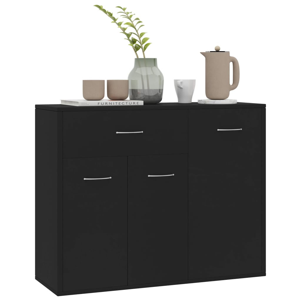 Aparador Label com 3 Portas e 1 Gaveta de 88 cm - Preto - Design Minimalista