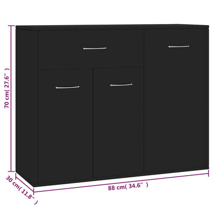 Aparador Label com 3 Portas e 1 Gaveta de 88 cm - Preto - Design Minimalista