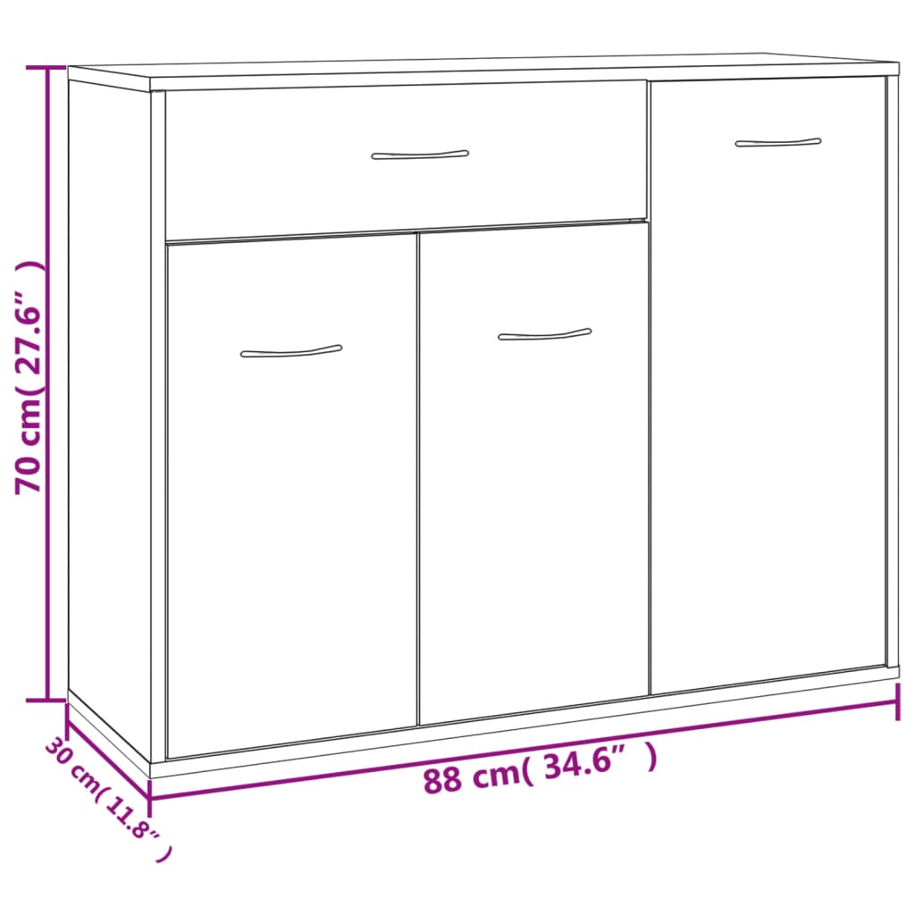 Aparador Label com 3 Portas e 1 Gaveta de 88 cm - Carvalho - Design Minimalista