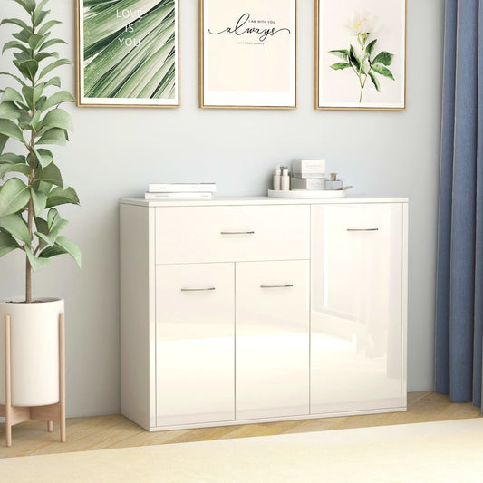 Aparador Label com 3 Portas e 1 Gaveta de 88 cm - Branco Brilhante - Design Minimalista