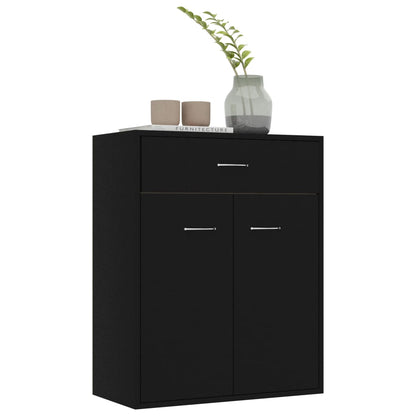 Aparador Reina - Cor Preto - Com 2 Portas e 1 Gaveta - 60x30x75 cm - Em Contraplacado - Design Minimalista