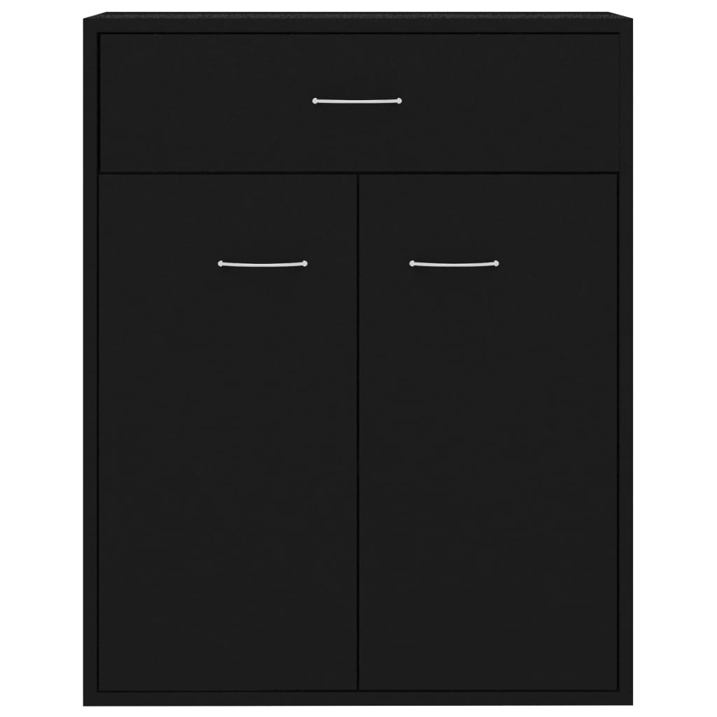 Aparador Reina - Cor Preto - Com 2 Portas e 1 Gaveta - 60x30x75 cm - Em Contraplacado - Design Minimalista